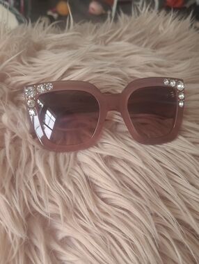 NWOT Carolina Herrera Blush Pink Rhinestone Square Sunglasses
